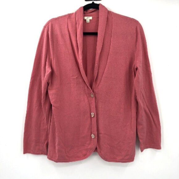 J.JILL Cardigan Sweater Pink 100% Cotton Shawl Collar Women S Buttons Layer Knit - Picture 1 of 10